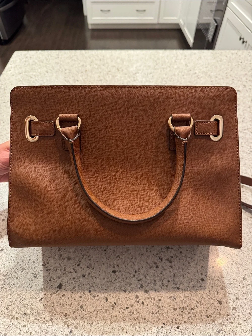 Michael Kors Cognac Saffiano Satchel with Gold Hardware